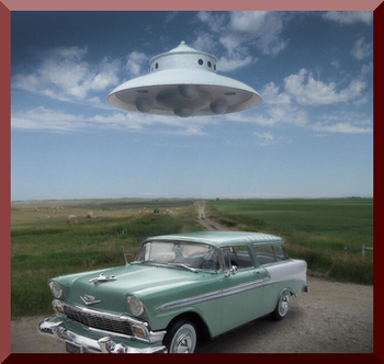 Brightly Lit Saucer Hovers Above Car